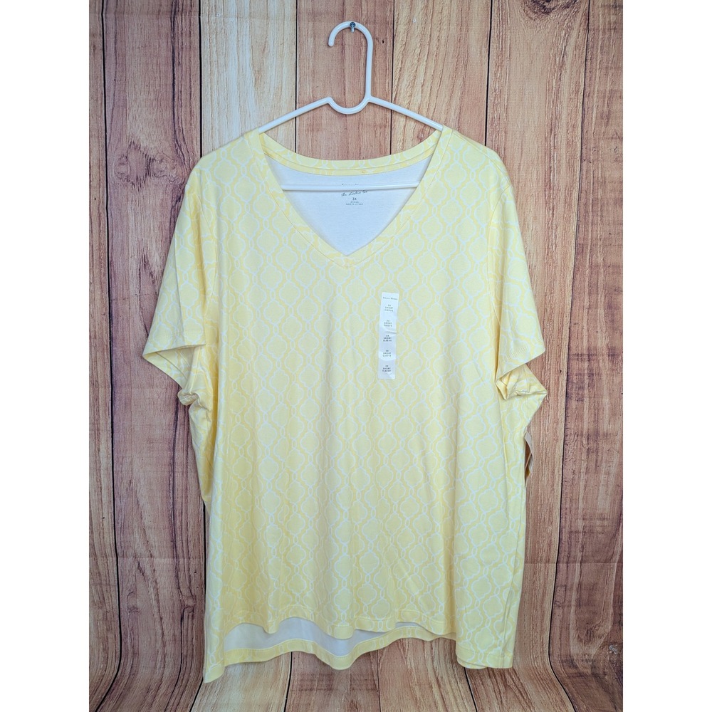 Studio Works Yellow Trellis V-Neck Short Sleeve Studio Tee Shirt Plus Size 3X